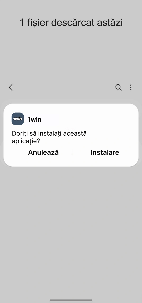 Finalizează și confirmă instalarea pachetului APK 1win pe telefonul tău Android.