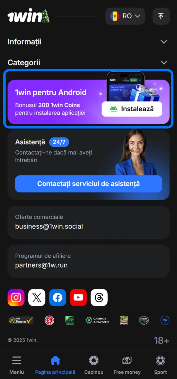Inițiază descărcarea fișierului APK pentru aplicația 1win pe dispozitivul tău Android.