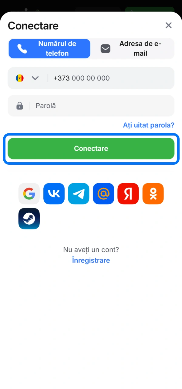 Validează datele introduse pentru a termina procesul de autentificare în aplicația 1win.