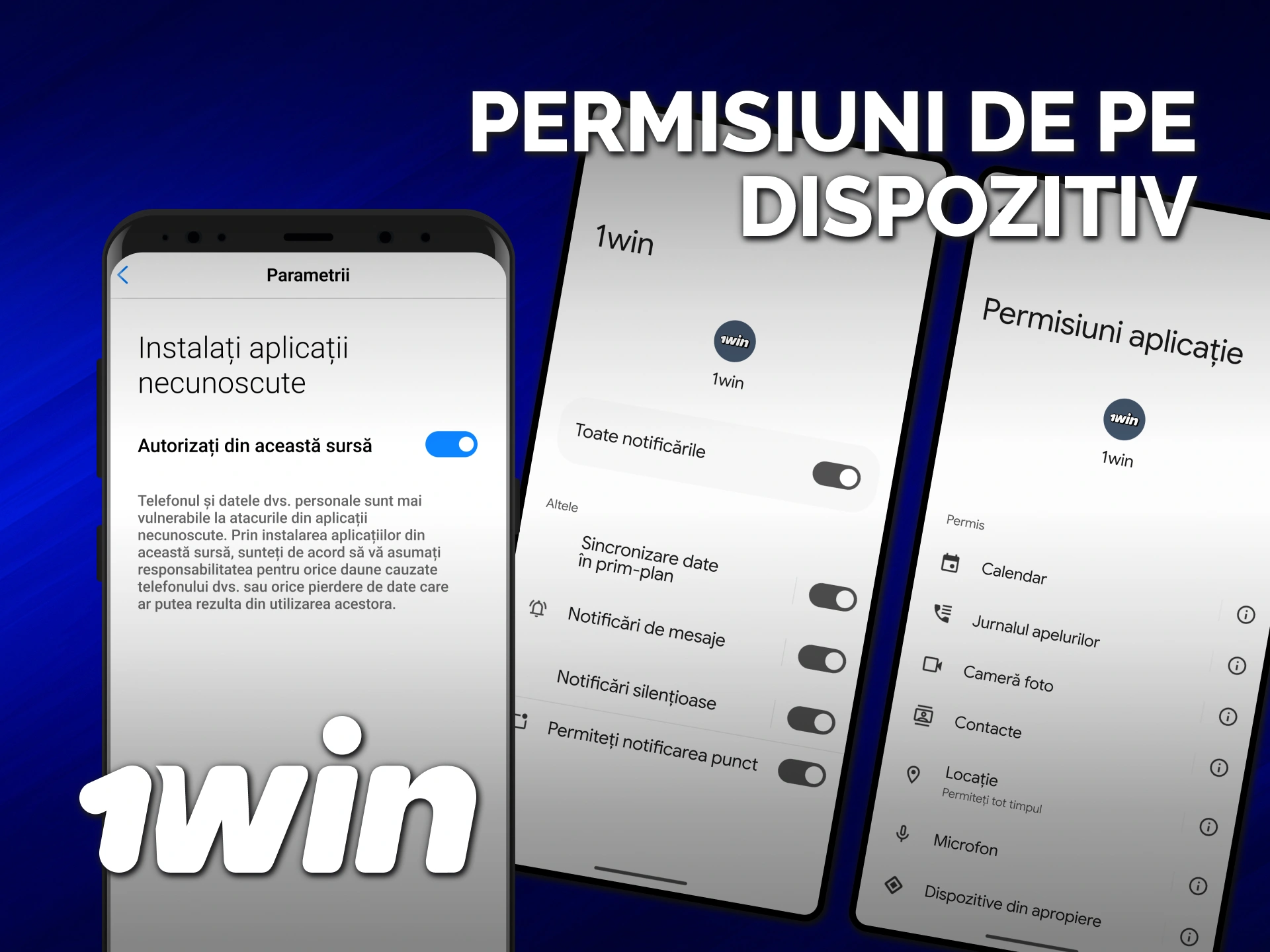 Acordă permisiuni de pe dispozitiv pentru aplicația 1win pentru o funcționare corectă.