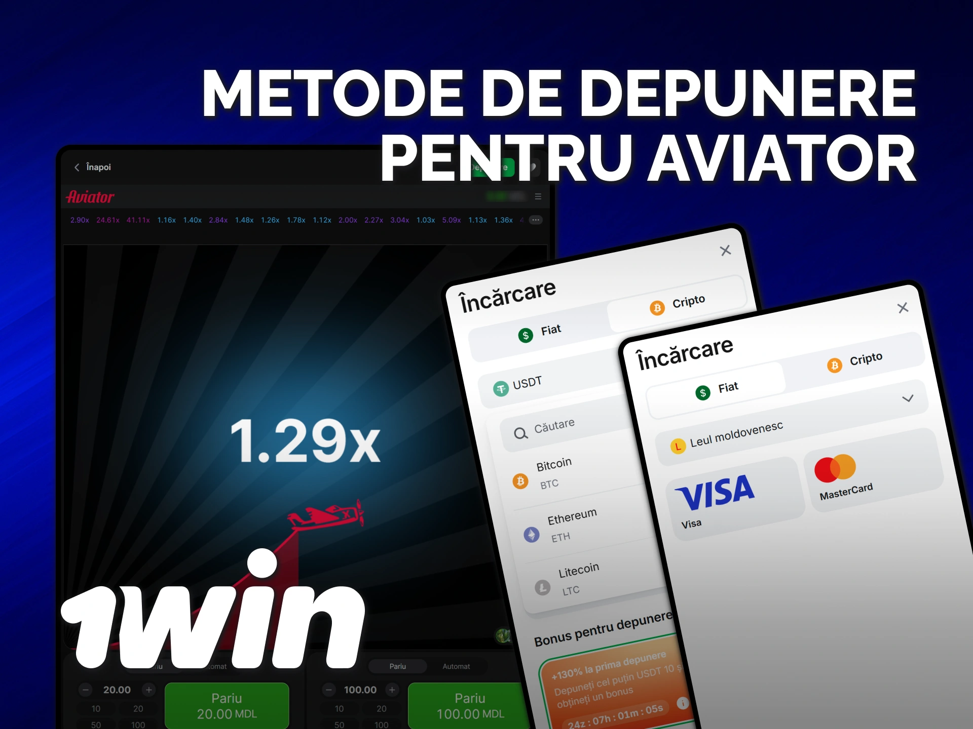 Alimentează-ți balanța 1win pentru Aviator folosind metode de plată rapide.