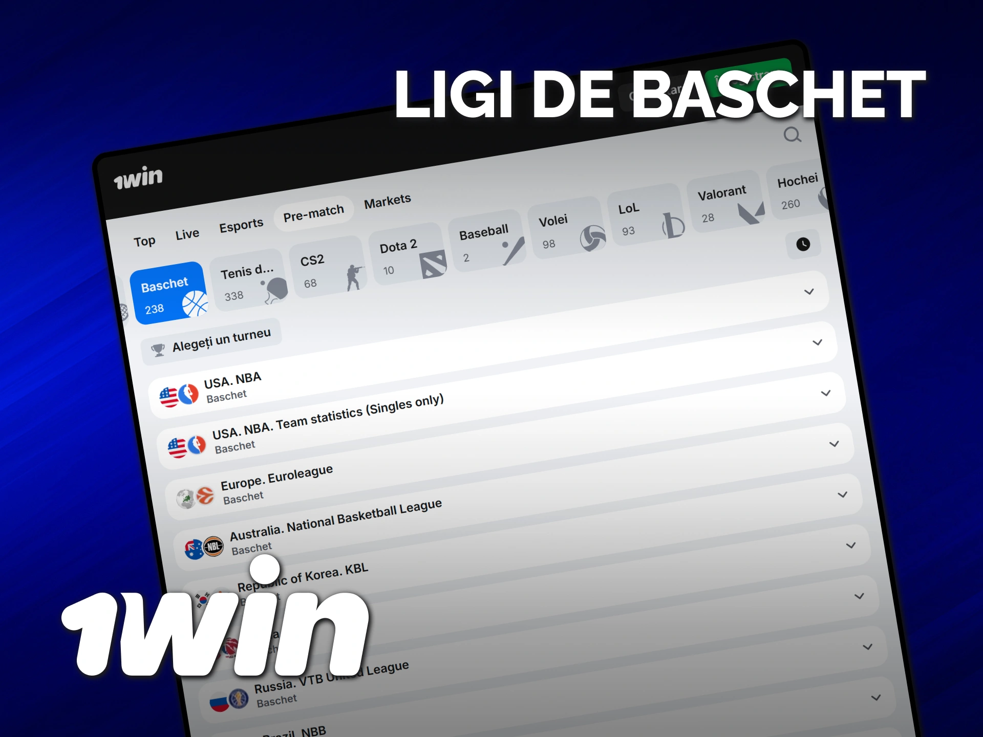 Pariază pe baschet la 1win alegând cele mai tari ligi internaționale.