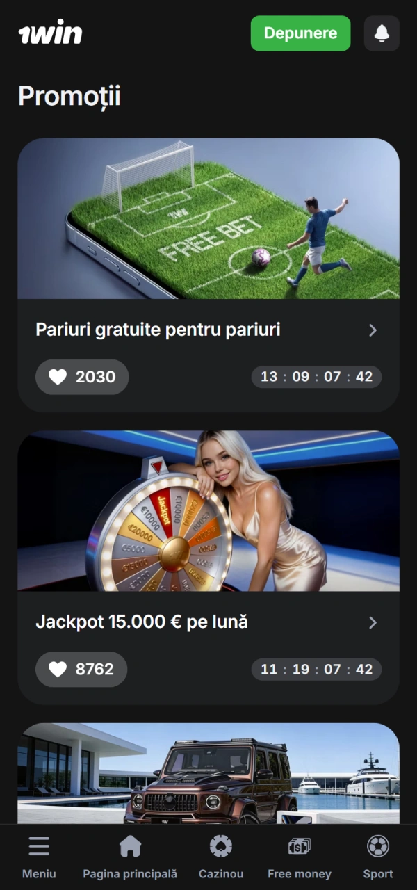 Conectați-vă pentru a solicita bonusul din secțiunea Promoții 1win.