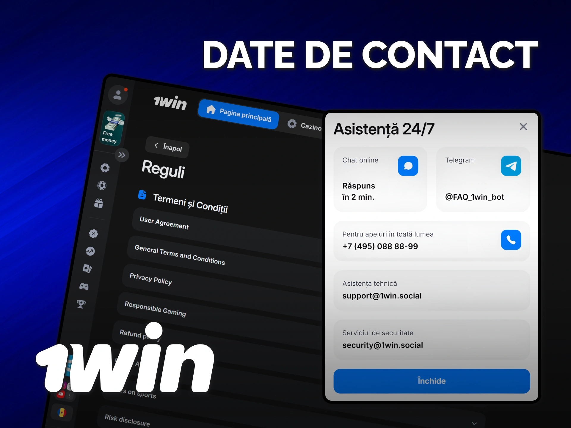 Folosește datele oficiale pentru a contacta echipa 1win Moldova în orice moment.