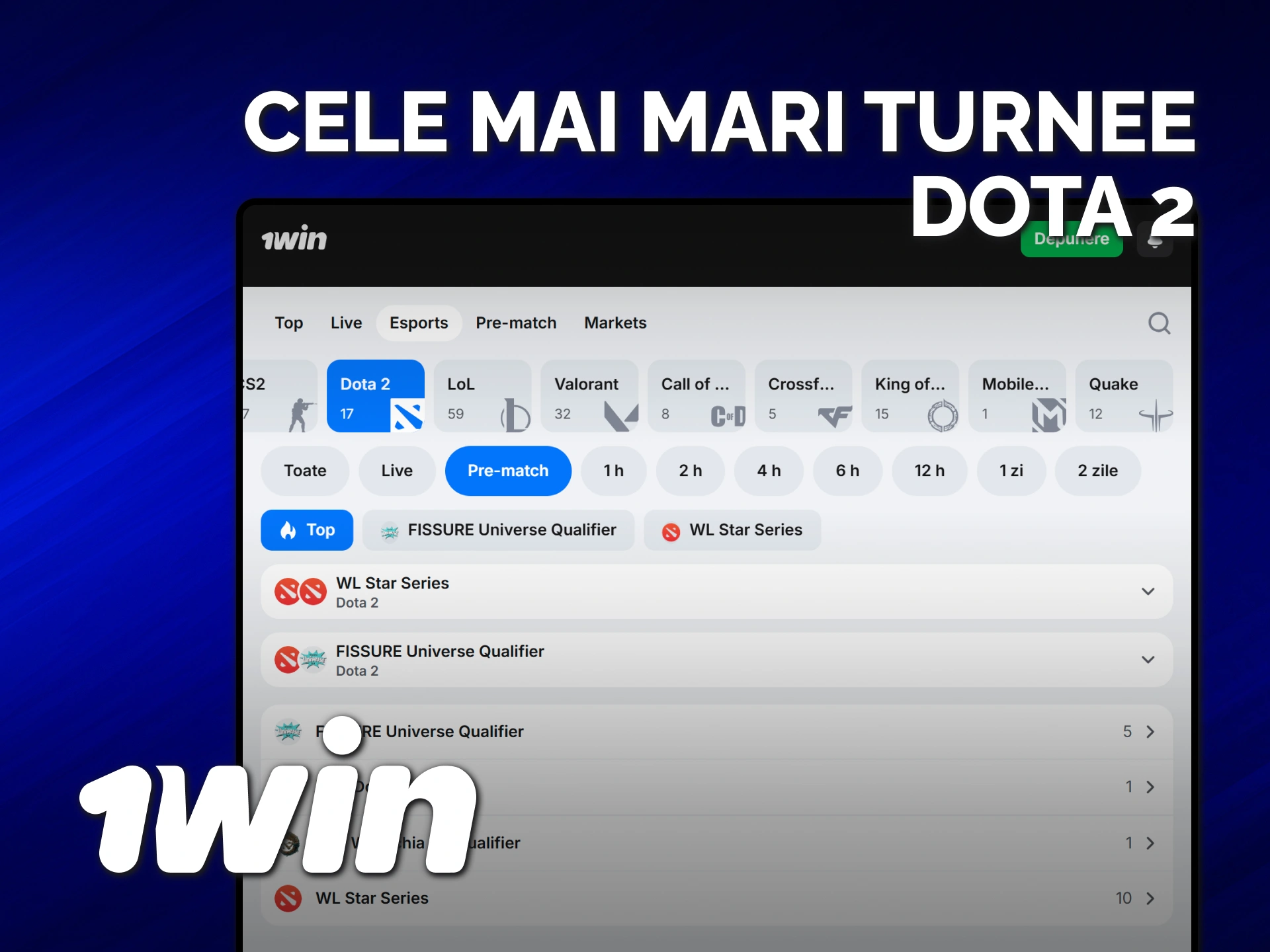 Mizează pe marile campionate de Dota 2 folosind oferta 1win Moldova.