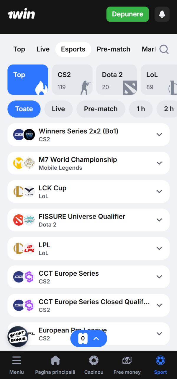 Selectează disciplina preferată din meniul bogat de E-Sports la 1win.