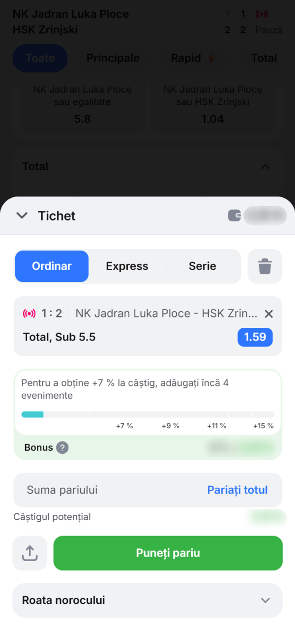 Alegeți miza dorită pentru pariurile pe fotbal la 1win.