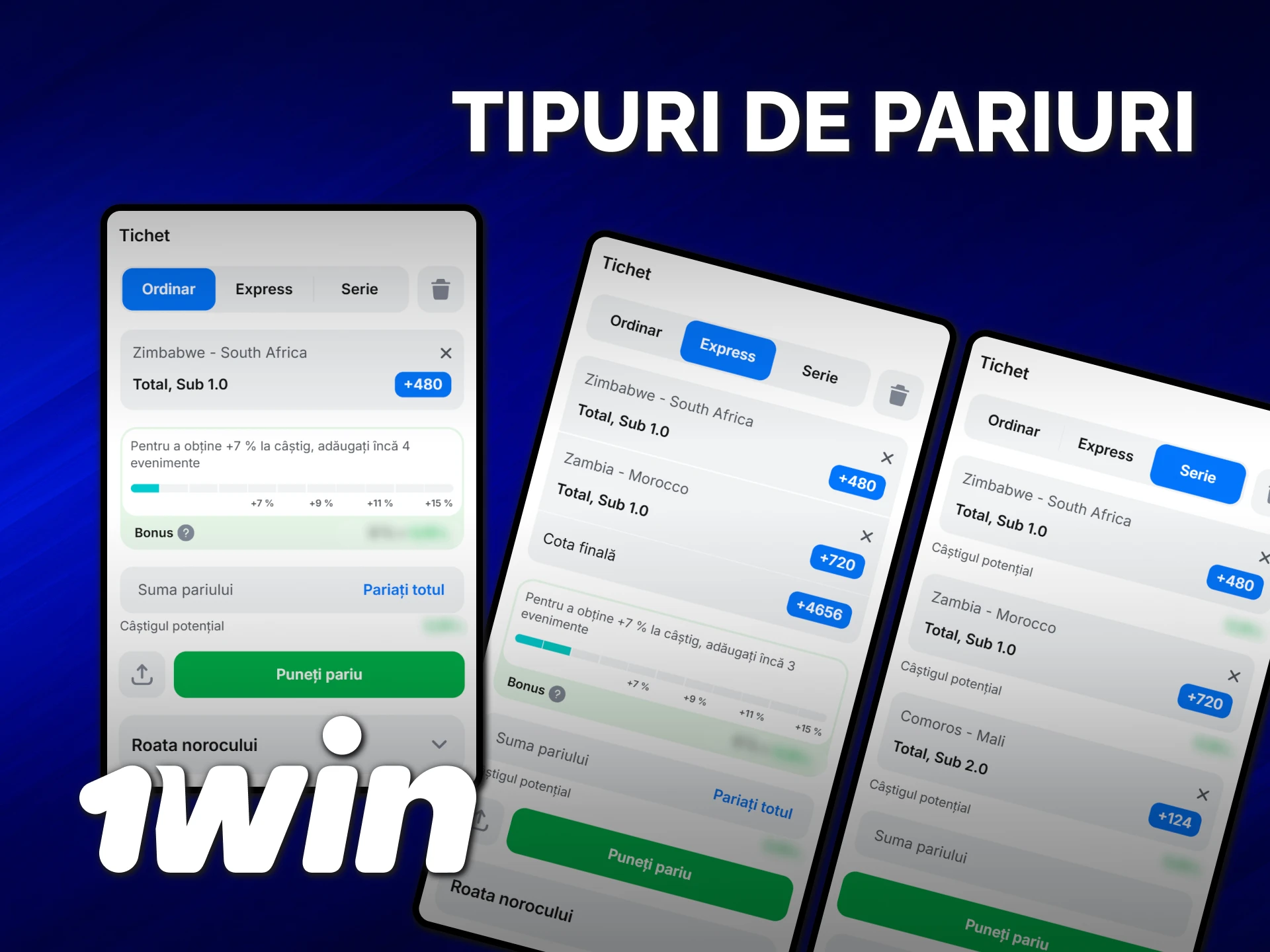 Selectează cele mai bune tipuri de pariuri la 1win.