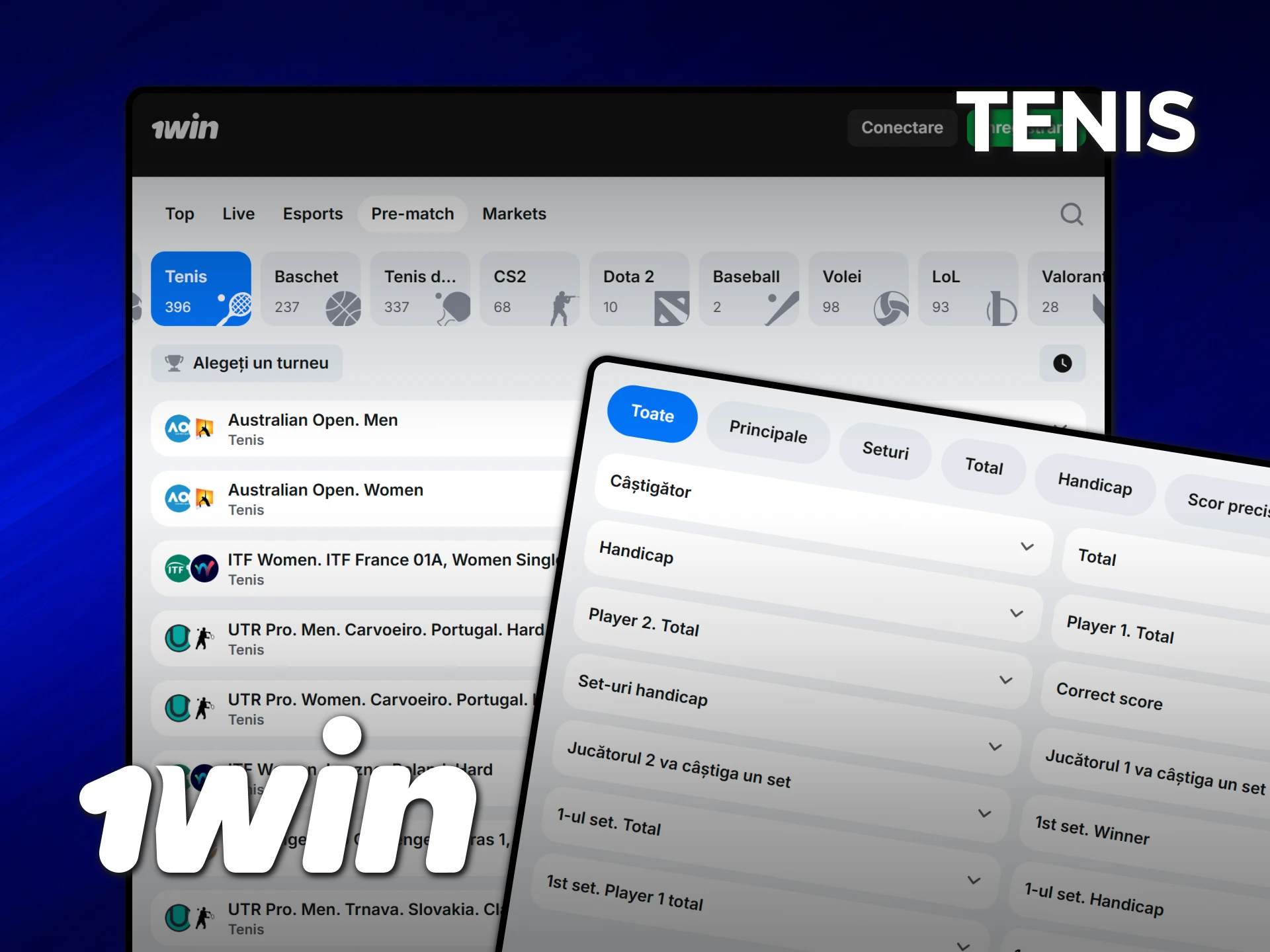 Alege aceste tipuri de pariuri sportive pe tenis la 1win.